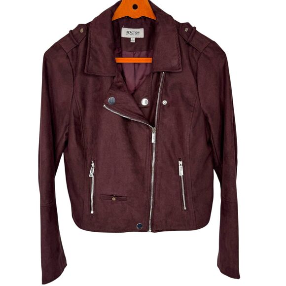 Reaction Kenneth Cole Burgundy purple faux suede biker jacket Size Small - Picture 1 of 14